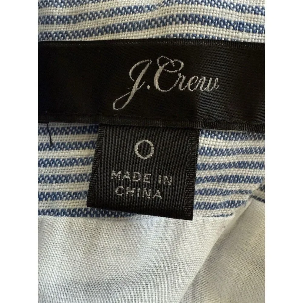 J. Crew Women’s Blue White Striped Linen Wide Leg Jumpsuit Preppy Size 0